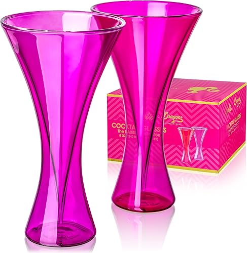 Dragon Glassware x Barbie - Vasos de cóctel con aislamiento de doble pared rosa y magenta, vasos únicos y futuristas, mantiene las bebidas frías