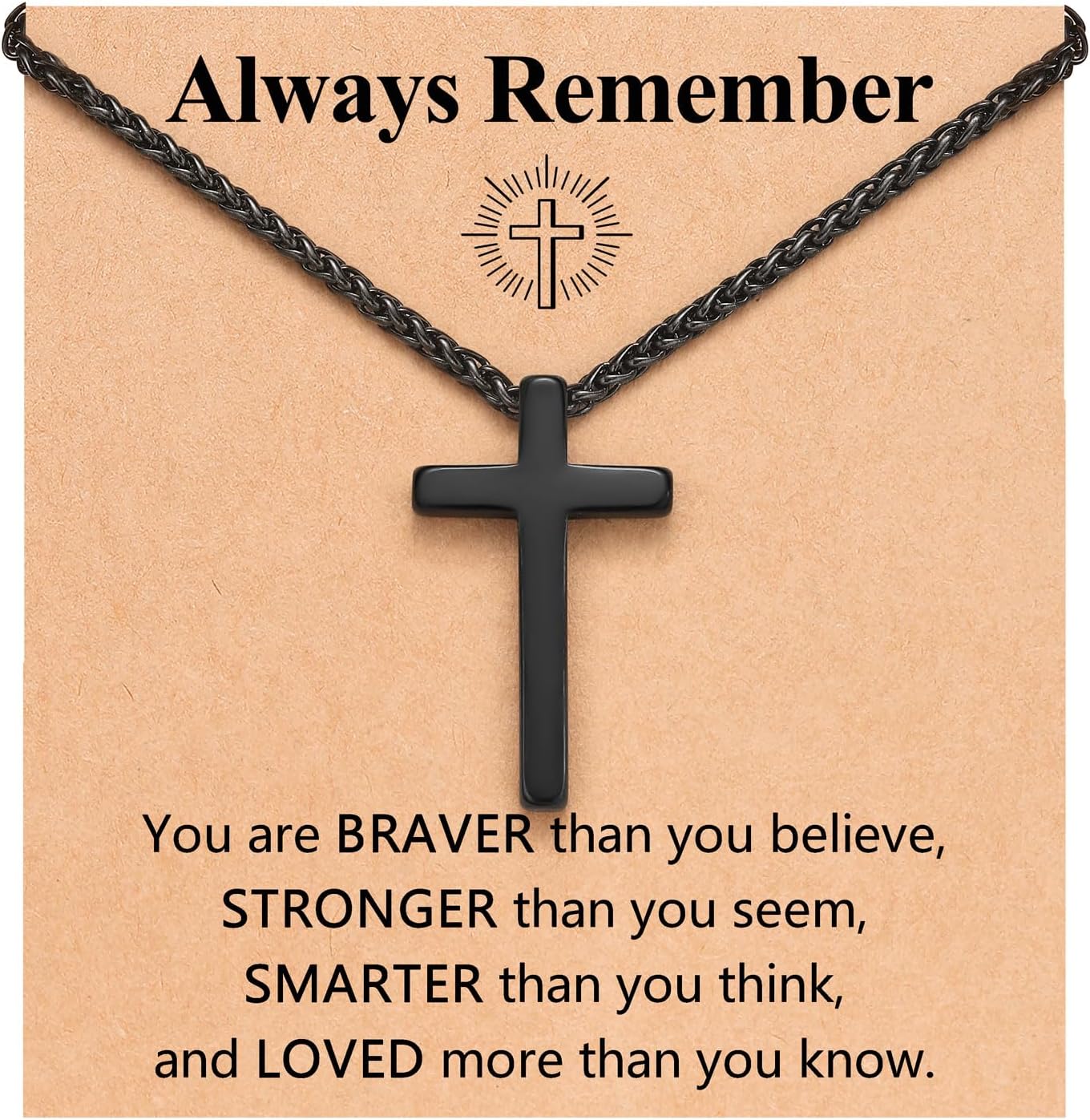 UNGENT THEM Be Strong in Faith – Bible Verse Stainless Steel Cross Necklace for Men Teen Boys Christian Christmas Gifts