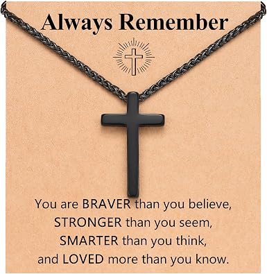 Christian Cross Necklace for Boys & Men with Joshua 19 Faith, Hope, and Blessing Gift