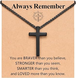 UNGENT THEM Be Strong in Faith, 20 Inch Cross Necklace for Men Teen Boys