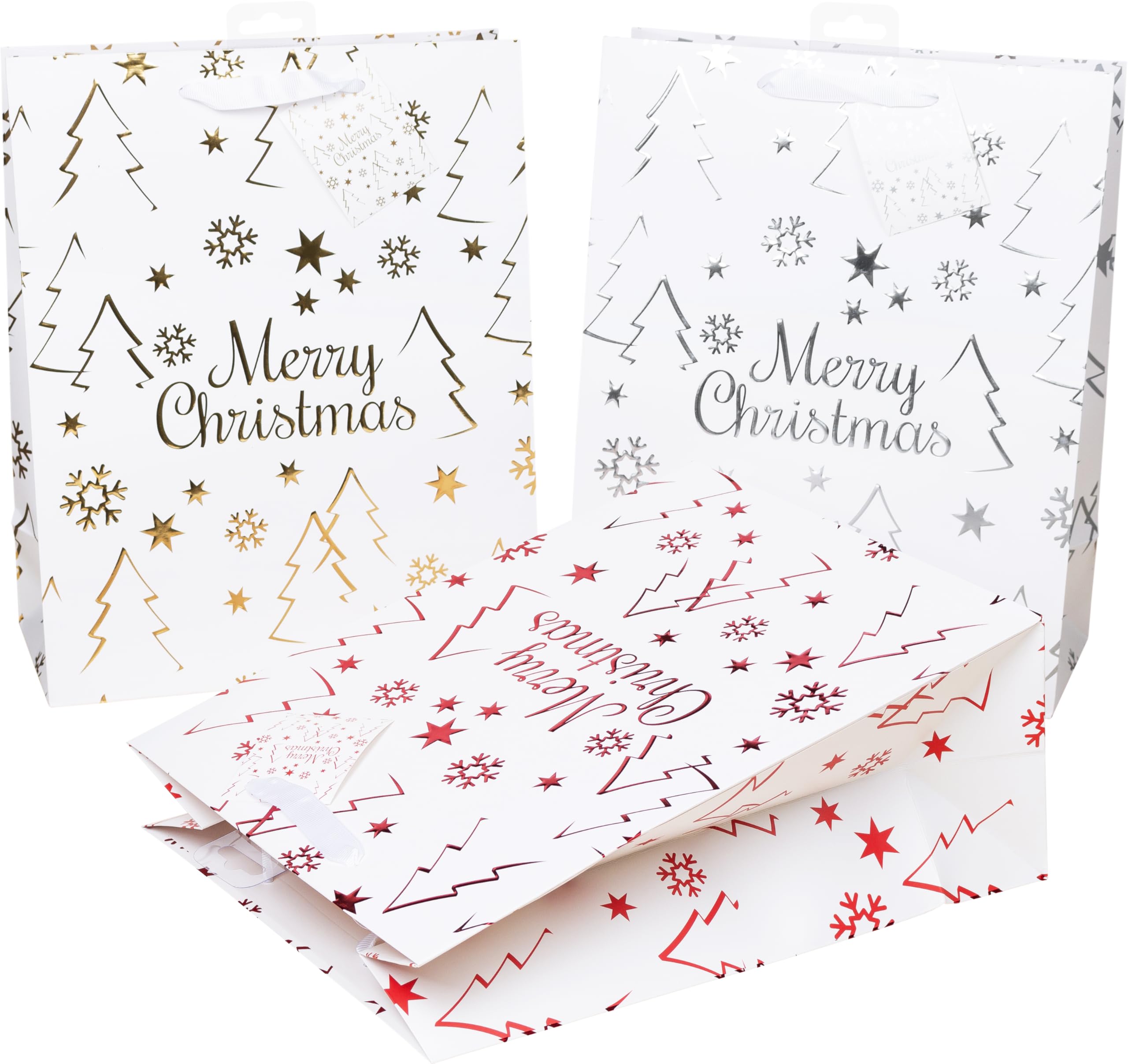 Heku 24 Merry Bags High Gloss Finish, Paper, White X-mas, XL-Geschenktaschen 33x26x13cm, 1 count (Pack of 24)