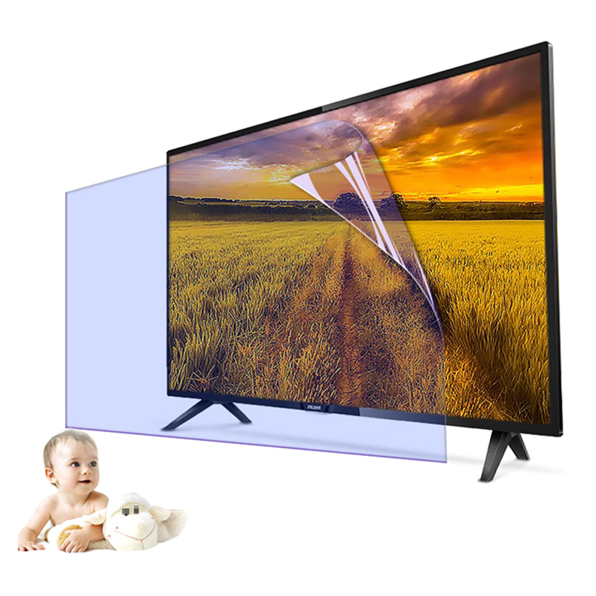 Protector de pantalla de TV antideslumbrante esmerilado para pantallas LCD, LED estándar y curvas de 32 a 75 pulgadas - Fuera de luz azul/Anti UV/Anti rayones, sin burbujas/Clear / 40 Inches 875x48