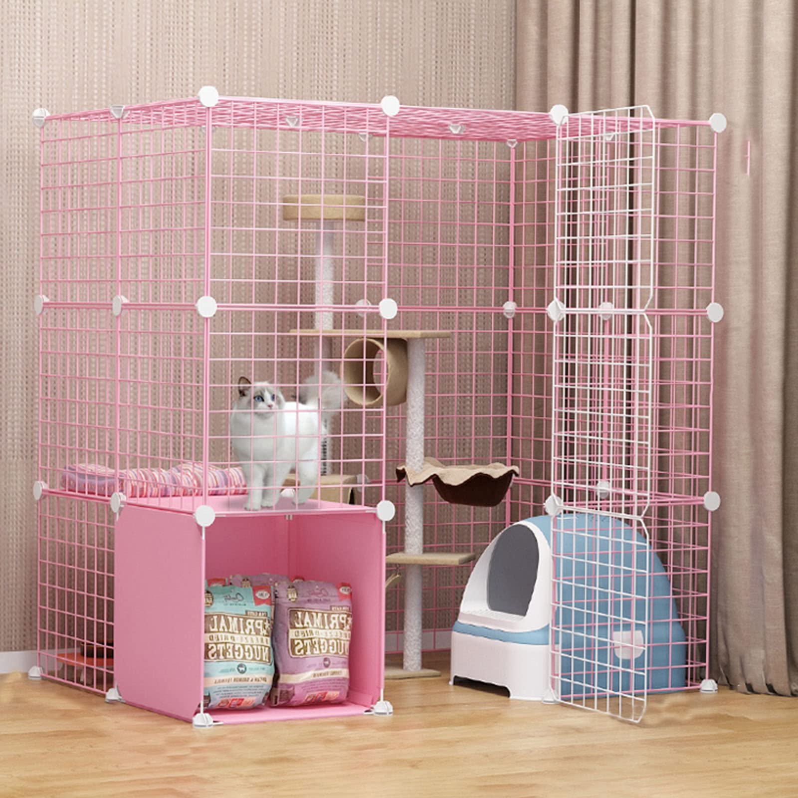 Generico Recinto per Gatti - Gabbia per Gatti, Gabbie per Animali Domestici Fai da Te, recinto per Animali, Gabbia da Giardino con Porta, riponibile (Rosa 111 * 75 * 110 cm)
