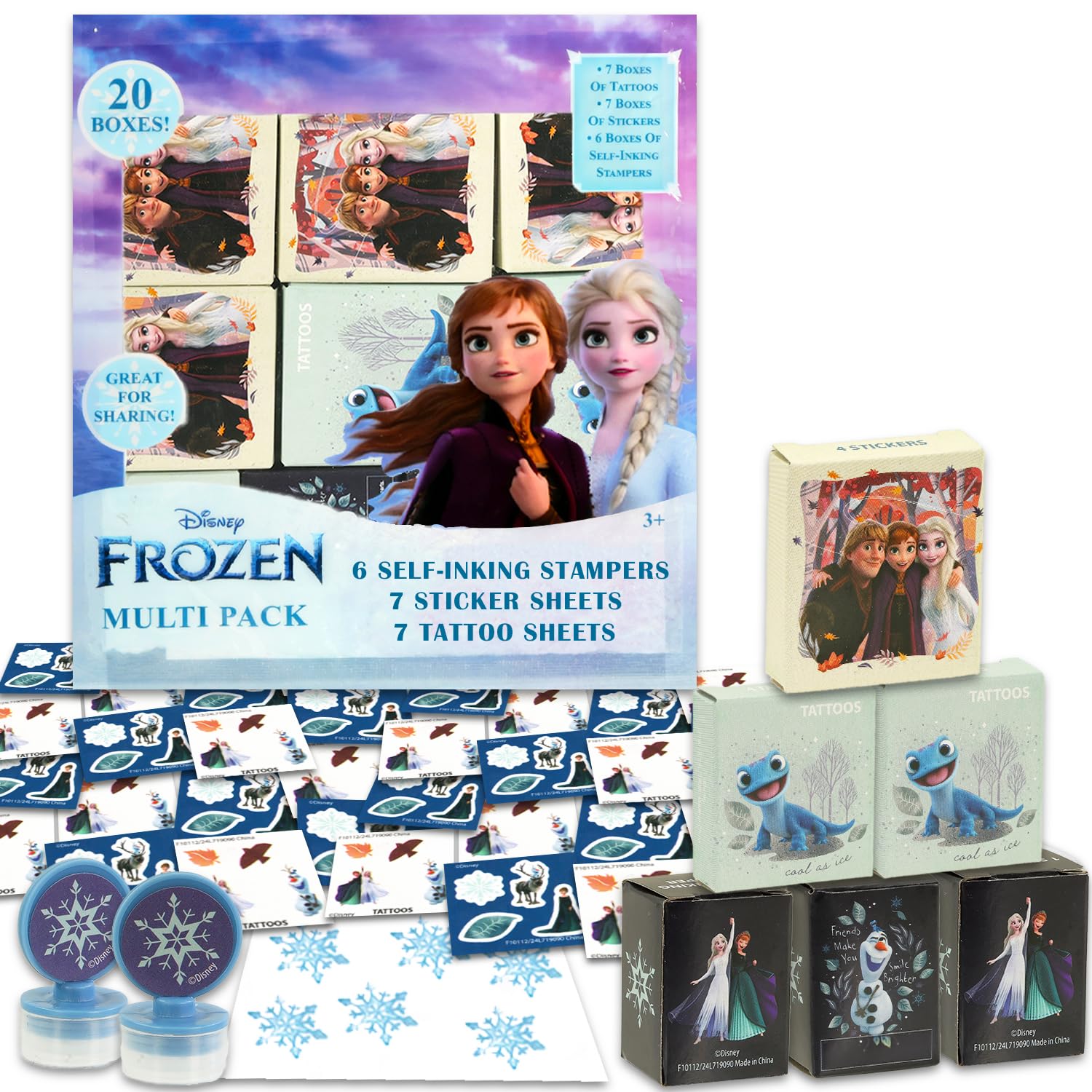 Disney Die Eiskönigin Partygeschenke für 20 Gäste, 20 Stück, Gefrorene Geschenkboxen mit Aufklebern, Tattoos und Stempeln für Kindergeburtstag, Disney Die Eiskönigin Partyzubehör und Dekorationen