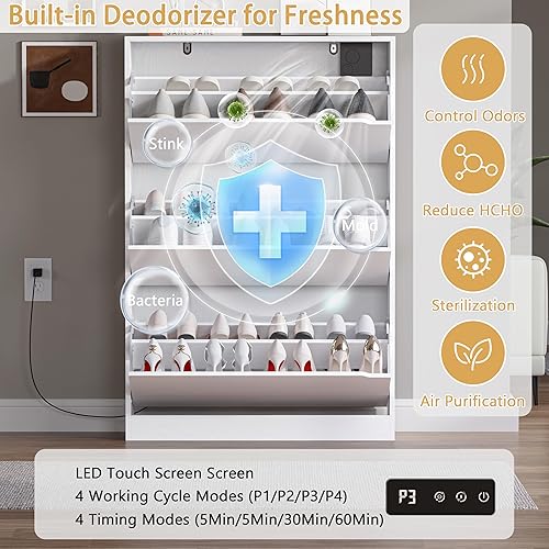 Miniatura 164 de Armario de almacenamiento de zapatos con 3 cajones abatibles, armario estrecho para zapatos, organizador independiente de almacenamiento para Negro