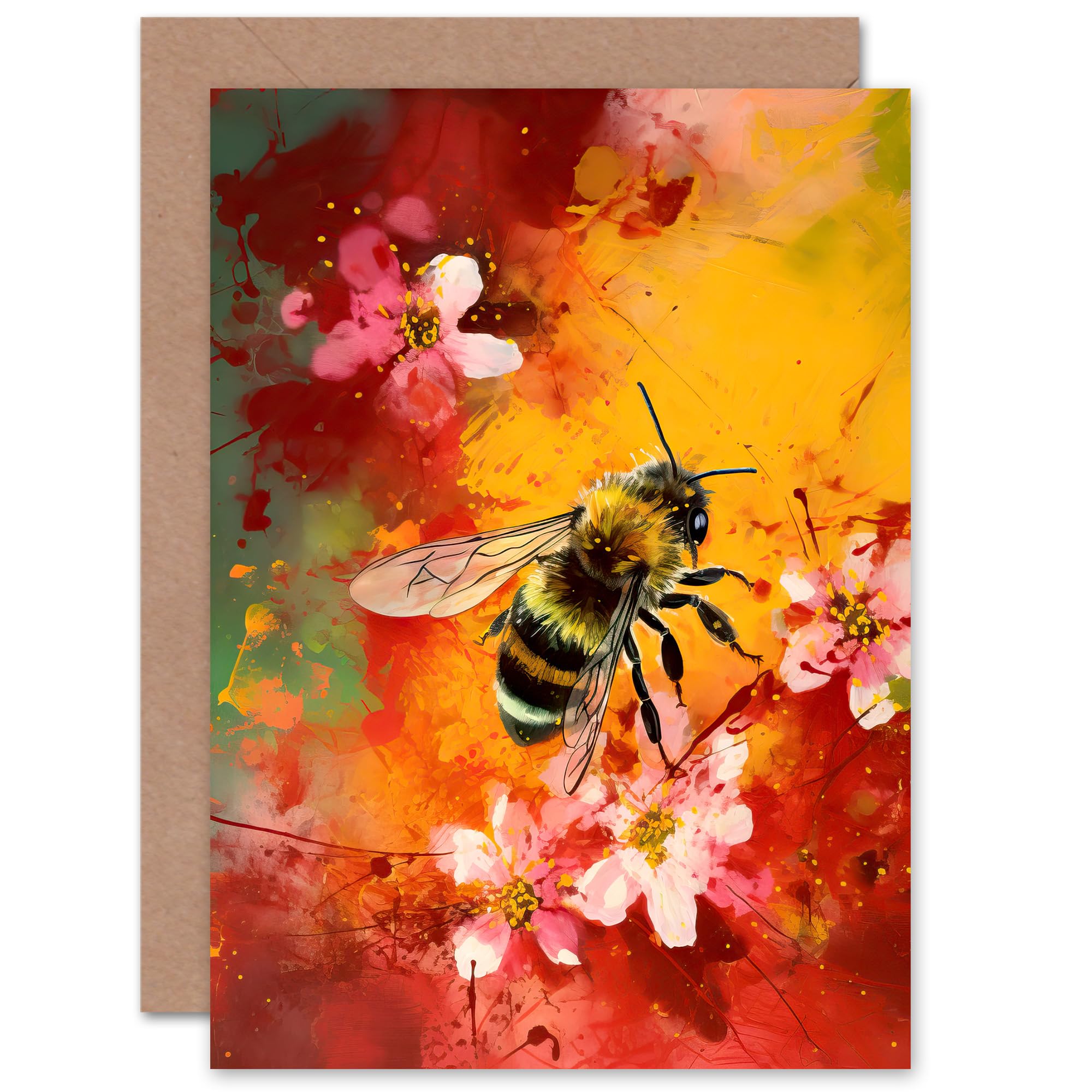 Artery8 Honey Bee Flower Abstract for Wife Her Mum Sister Daughter Mom Gran Nan Birthday Thank You Mothers Day Blank Art Greeting Card
