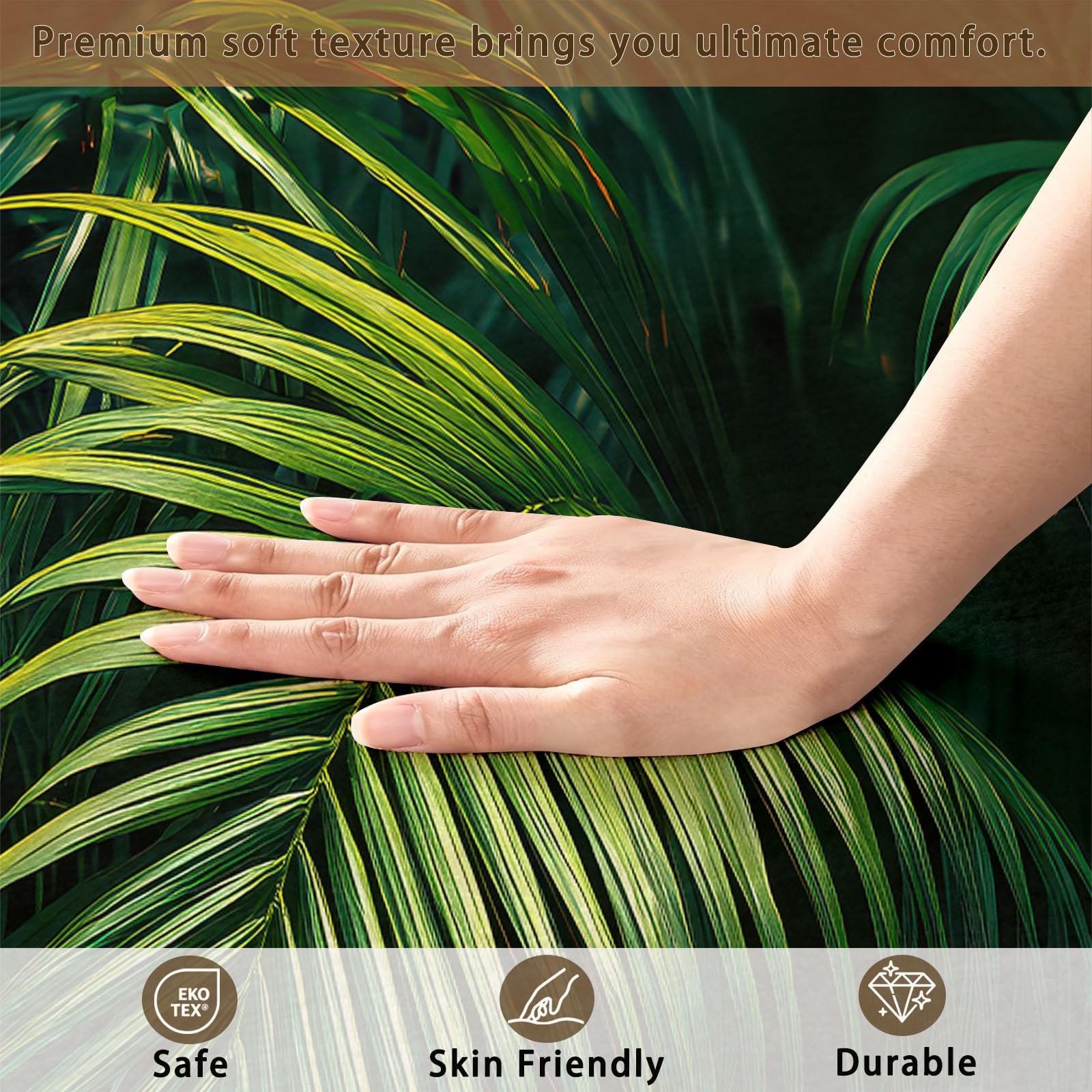 Générique Minimalist Tapis de Salon 80 x 150 cm, Flanelle Doux Lavable Antidérapant, Tapis à Poils Courts Nature Tropical Palmier Motif Feuillage Feuilles pour Salon Chambre Enfant Bureau, Vert