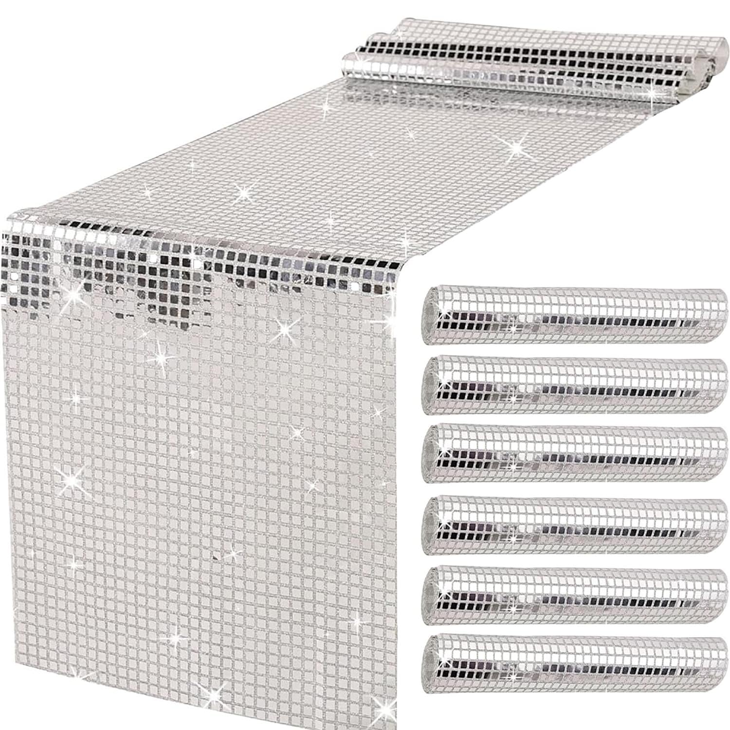 6 pezzi Runner Disco Party per Feste Discoteca,Runner Tavolo con Glitter Argento 30x180 cm, per Retro 70s 80s Disco Party Decorazioni