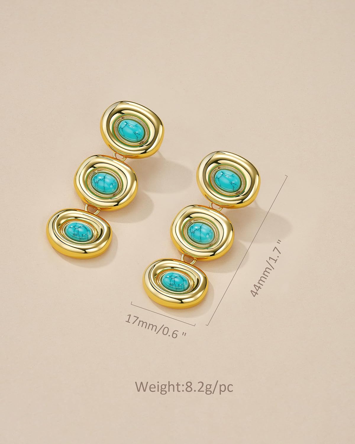 18K Gold Plated Blue Circular Round Oval Lapis Lazuli Resin Gemstone Long Dangle Drop Statement Earrings for Women by SNGIA, Chunky Vintage Retro Boho Bold Handmade Natural Exaggerated Trendy Bohemian Jewelry Gifts, Unique Baroque Dangling Stone Summer Beach Fashion Stud Earrings Accessories, Nickle Free Huggies Earrings