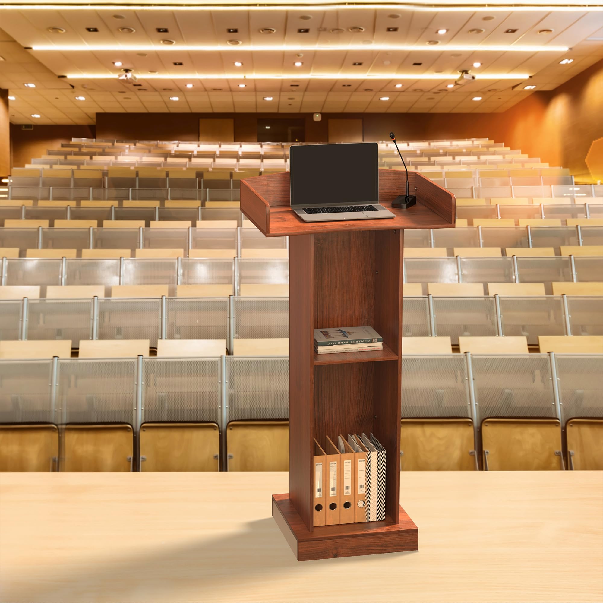 lesolar Podium sur pied avec large surface de lecture et étagère de rangement, support de pupitre en bois blanc pour salle de classe