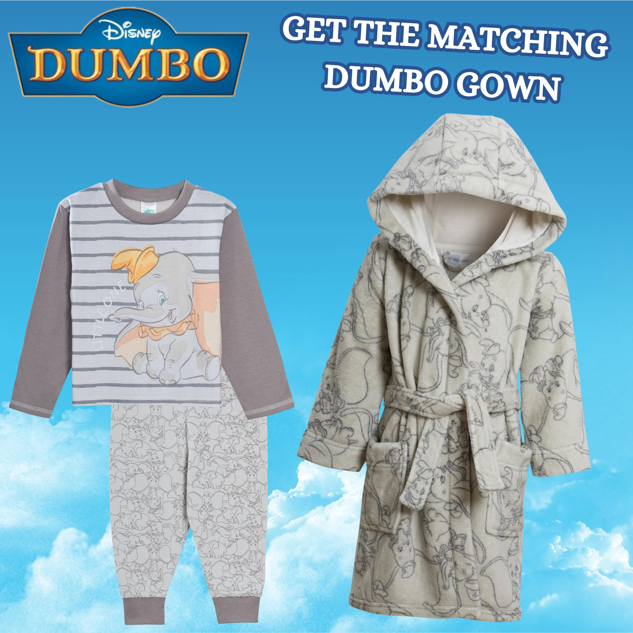 Disney Dumbo Ensemble de pyjama pour bébé garçon fille Unisexe Pyjama pour tout-petit avec motif personnage, ensemble de nuit 2 pièces sans chaussons