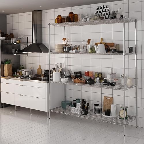 Miniatura 253 de Kit de estantería de alambre cromado de 4 niveles de 24 pulgadas de profundidad x 24 pulgadas de ancho x 64 pulgadas de alto Unidad de estante