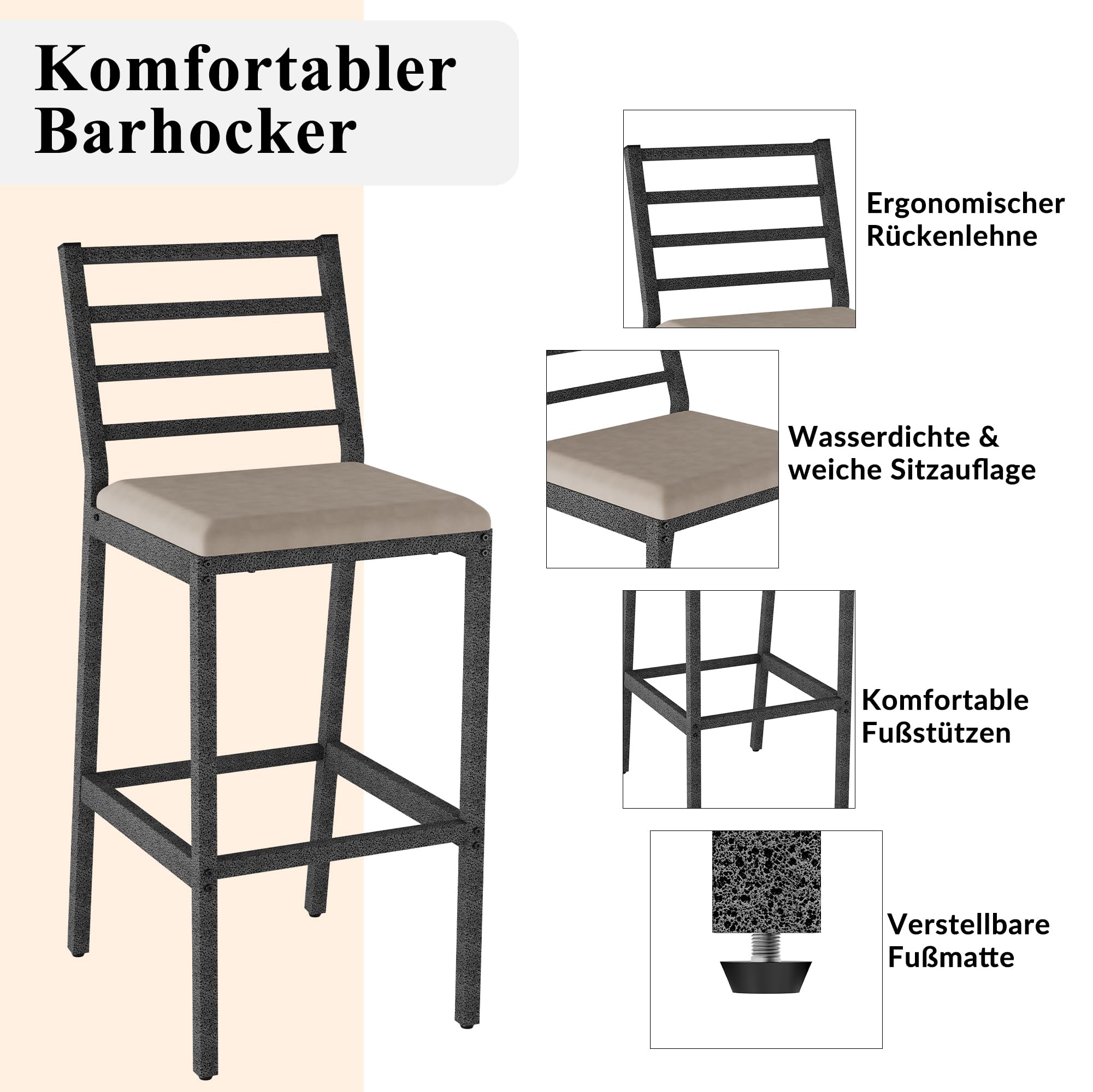 Gartentisch wetterfest – 3-TLG. Outdoor-Terrassen-Bar-Set: 140cm rechteckiger High-Tisch mit Barhockern & 2 Polsterhockern, Gartenmöbel-Set für Garten, Balkon, Hinterhof, Veranda