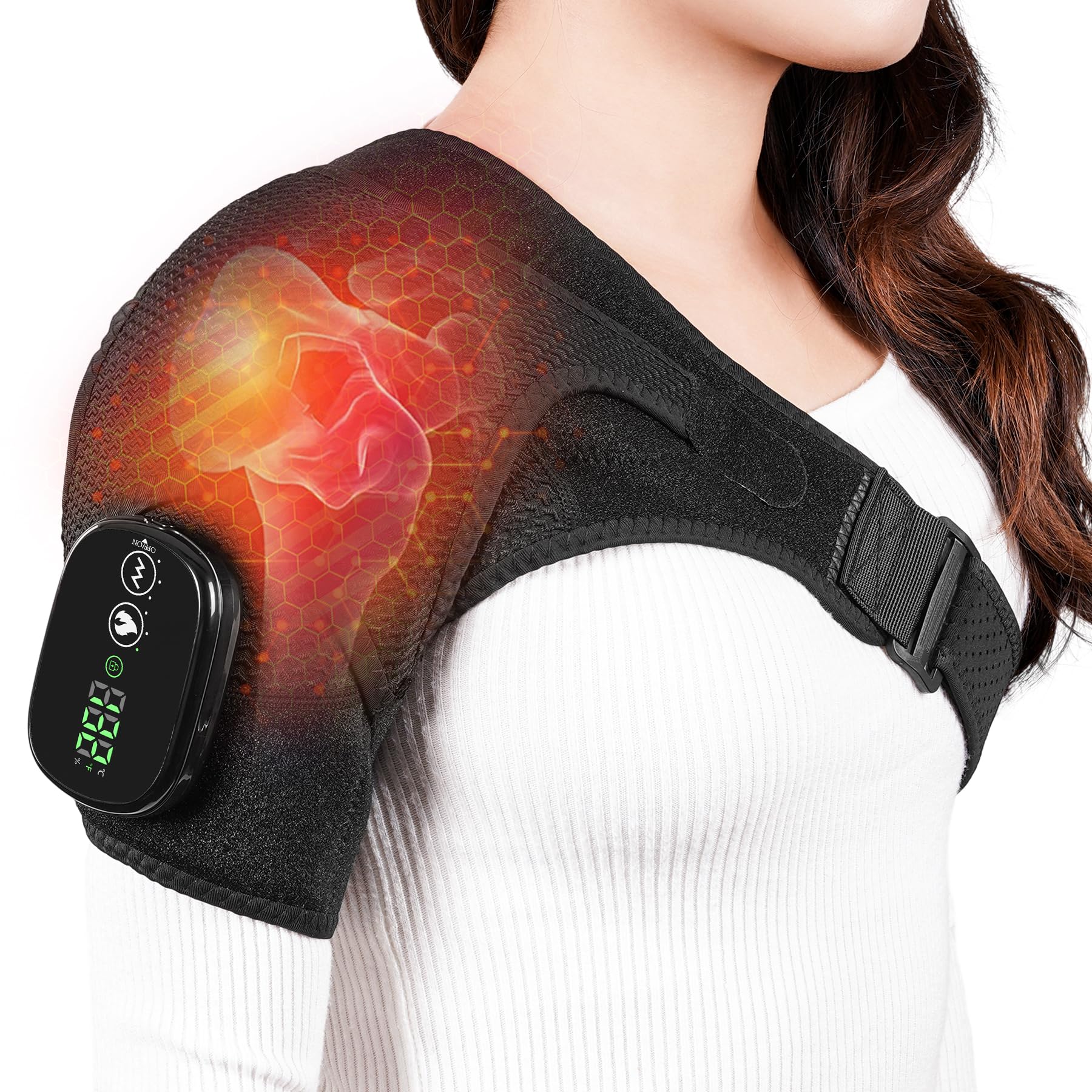 Cordless Shoulder Heating Pad Massager Electric Heated Shoulder Brace Wrap Heating Pads for Rotator Cuff and Frozen Pain
