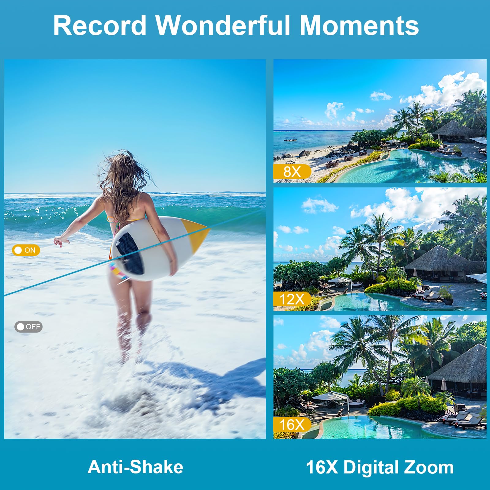 Digitalkamera, Yixinxin 4K Unterwasserkamera, 64MP Autofokus 16FT Digitalkamera wasserdichte mit 32GB Karte, Dual-Screen Selfie 1250mAh Batterie, 16X schwimmfähig Digital für Schnorcheln