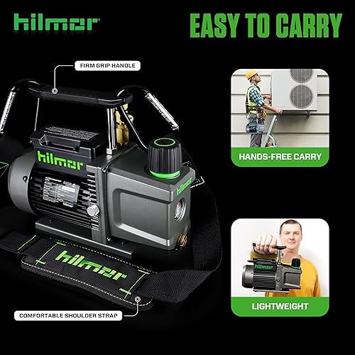 Miniatura 6 de hilmor BVP2CFM - Bomba de vacío con batería de 2CFM para herramientas y equipos HVAC, 9Ah 18 voltios, 12 caballos de fuerza, 11 oz. Capacidad de