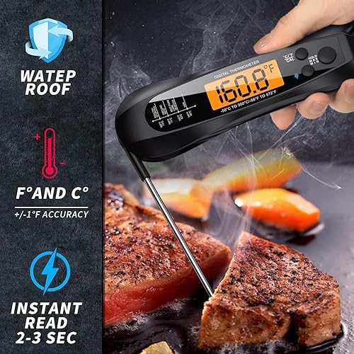 Miniatura 2 de AOLDHYY Termómetro de carne de lectura instantánea para cocinar, termómetro digital de alimentos rápido y preciso con luz de fondo, imán,