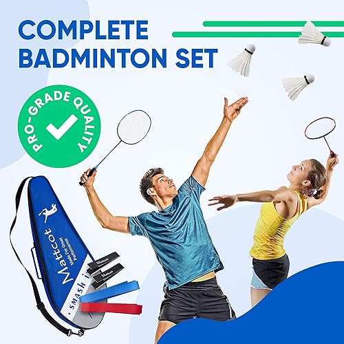 Miniatura 8 de MATTCOT MATTCOT - Juego de 2 raquetas de bádminton 2 raquetas de fibra de carbono 3 pájaros de bádminton 2 bandas para el sudor cinta protectora de