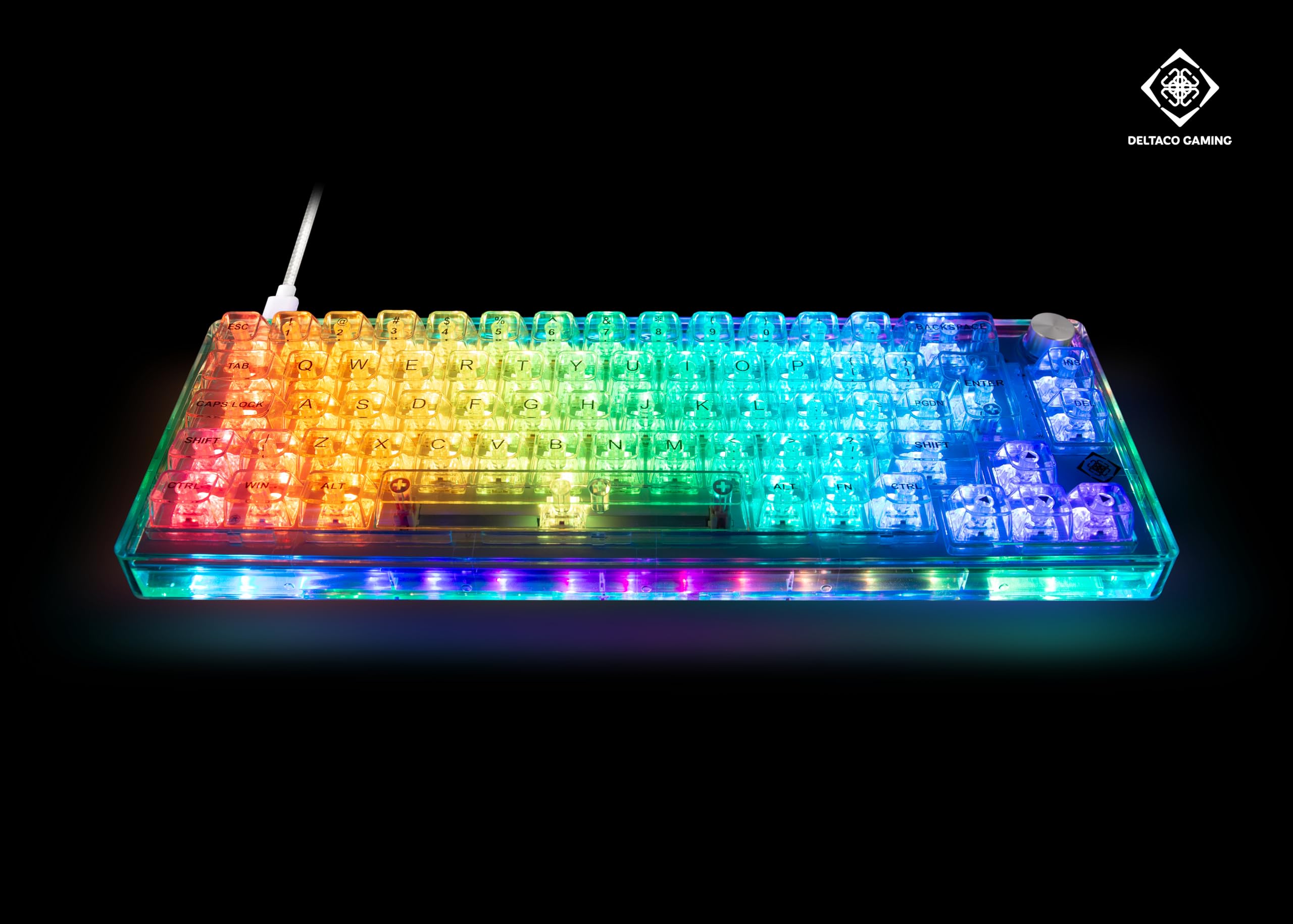 DELTACO GAMING DK460 – mechaniczna klawiatura gamingowa (oświetlenie RGB, układ QWERTZ, 65%, 67 klawiszy, USB-C) – przezroczysta