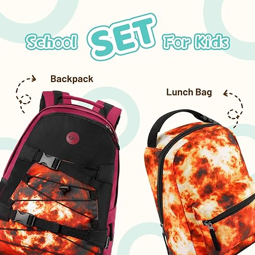 Miniatura 6 de Choco Mocha Lonchera para niños, lonchera portátil y reutilizable para la escuela, bolsa de almuerzo aislada roja para niños (bola de fuego)