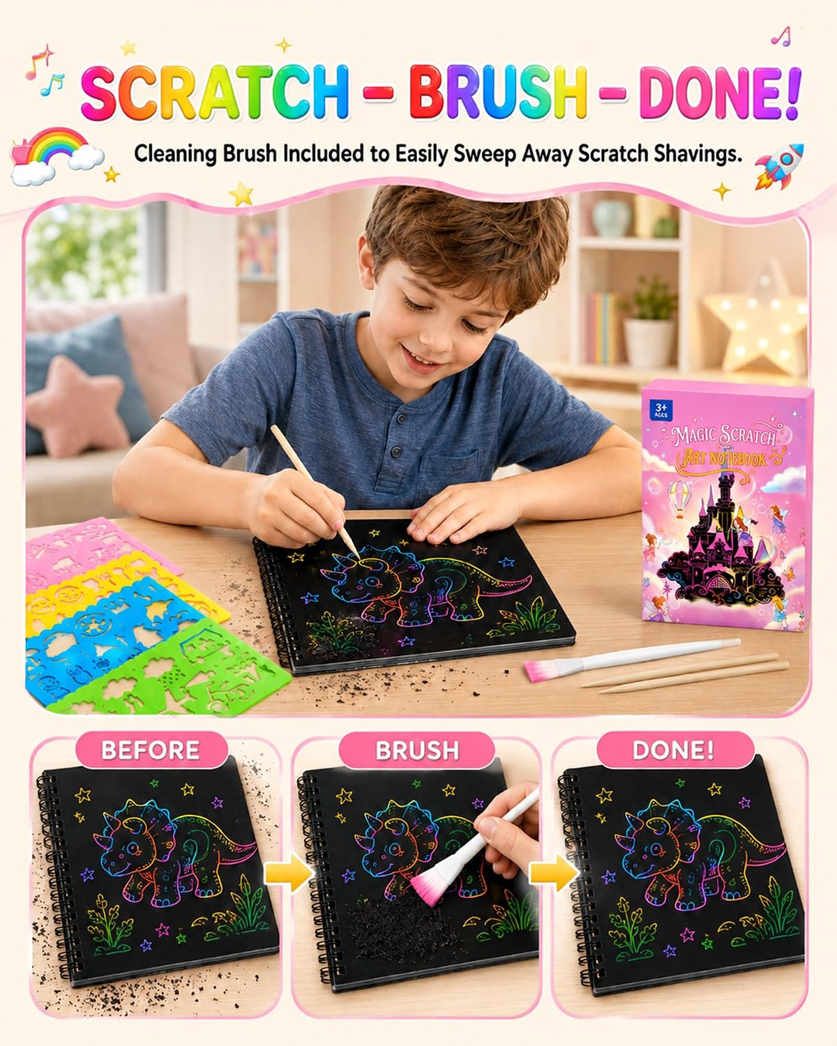Smasiagon Scratch Art for Kids, 2-Pack Notebooks, Crafts for Kids Ages 4-8