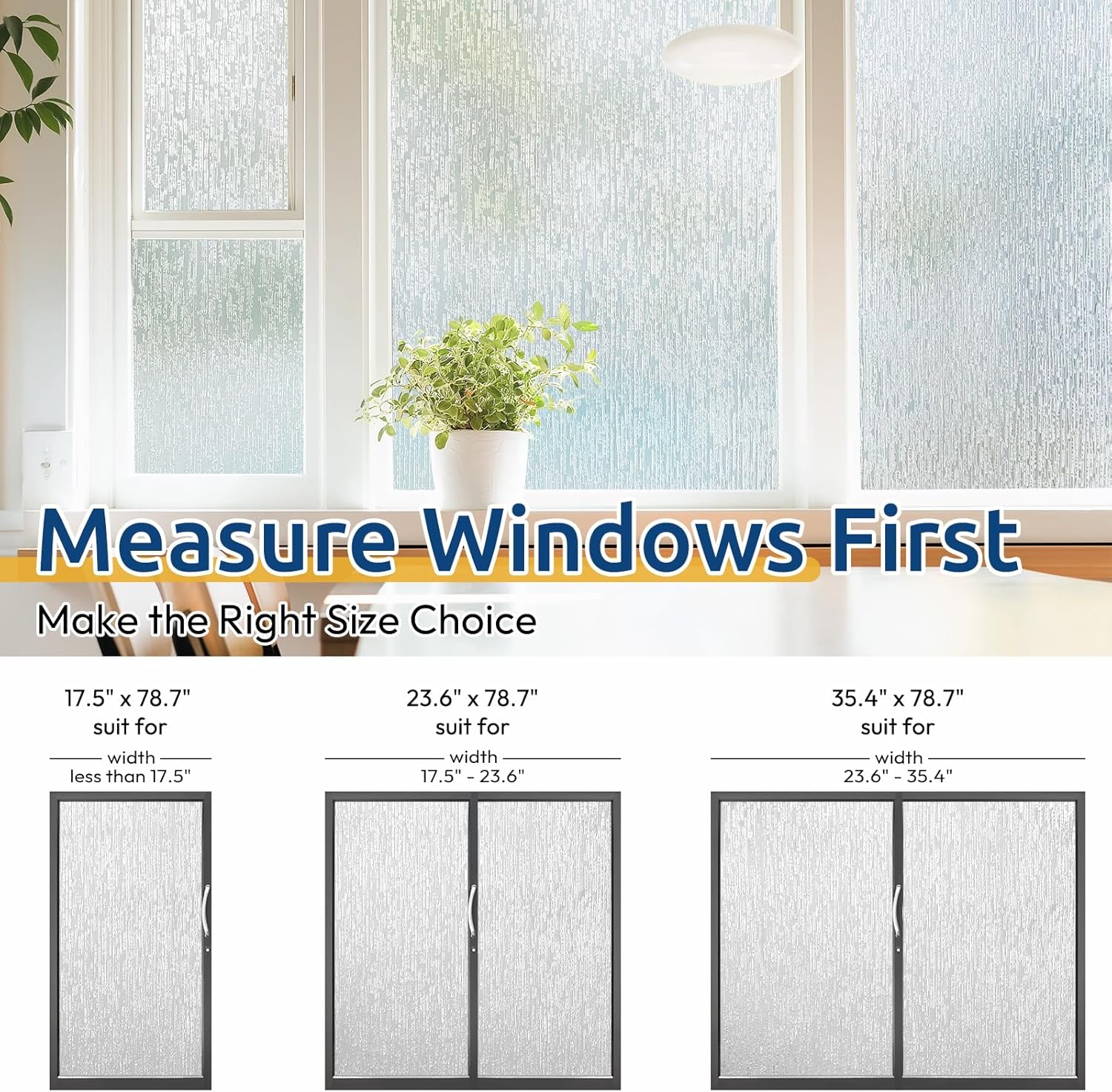 rabbitgoo Window Privacy Film Frosted Glass Clings, Decorative Sun UV Blocking Static Cling Window Covering, Removable Frosting Sticker for Home, Rain Silk, 35.4 x 78.7 Inches