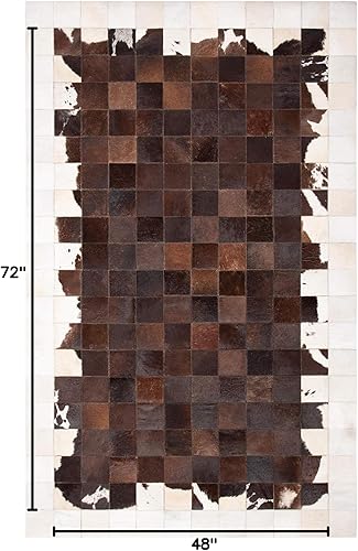 Miniatura 10 de SAFAVIEH Studio Leather Collection STL806A - Alfombra de piel moderna de mediados de siglo hecha a mano de 3 x 5 pies, color marfilmarrón