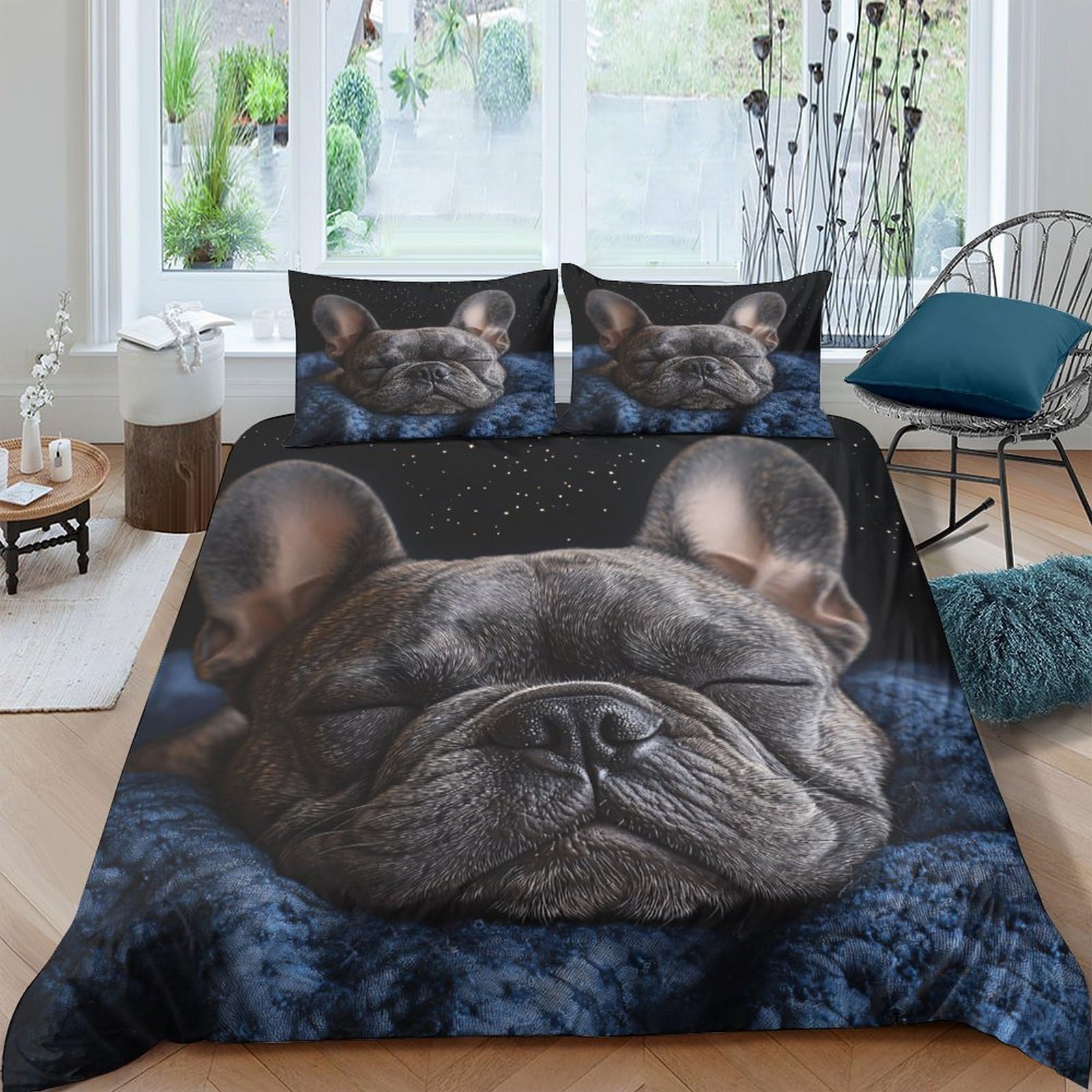 XFKLYNVCJ 3D Printed Sleeping dog Comforter Cover Brushed Microfiber Cute pet illustration Bed Cover Hypoallergenic Stain Resistant Quick Drying Easy Care for Home Family Use King（220x240cm）