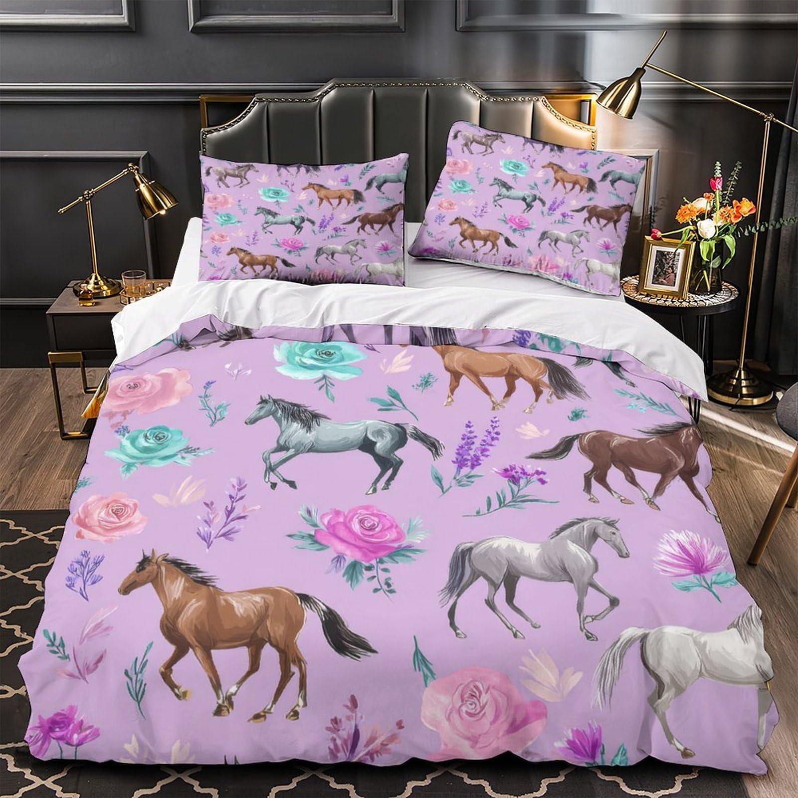 Parure de lit cheval 3D haut de gamme en microfibre ultra douce, parure chic pour lit une place