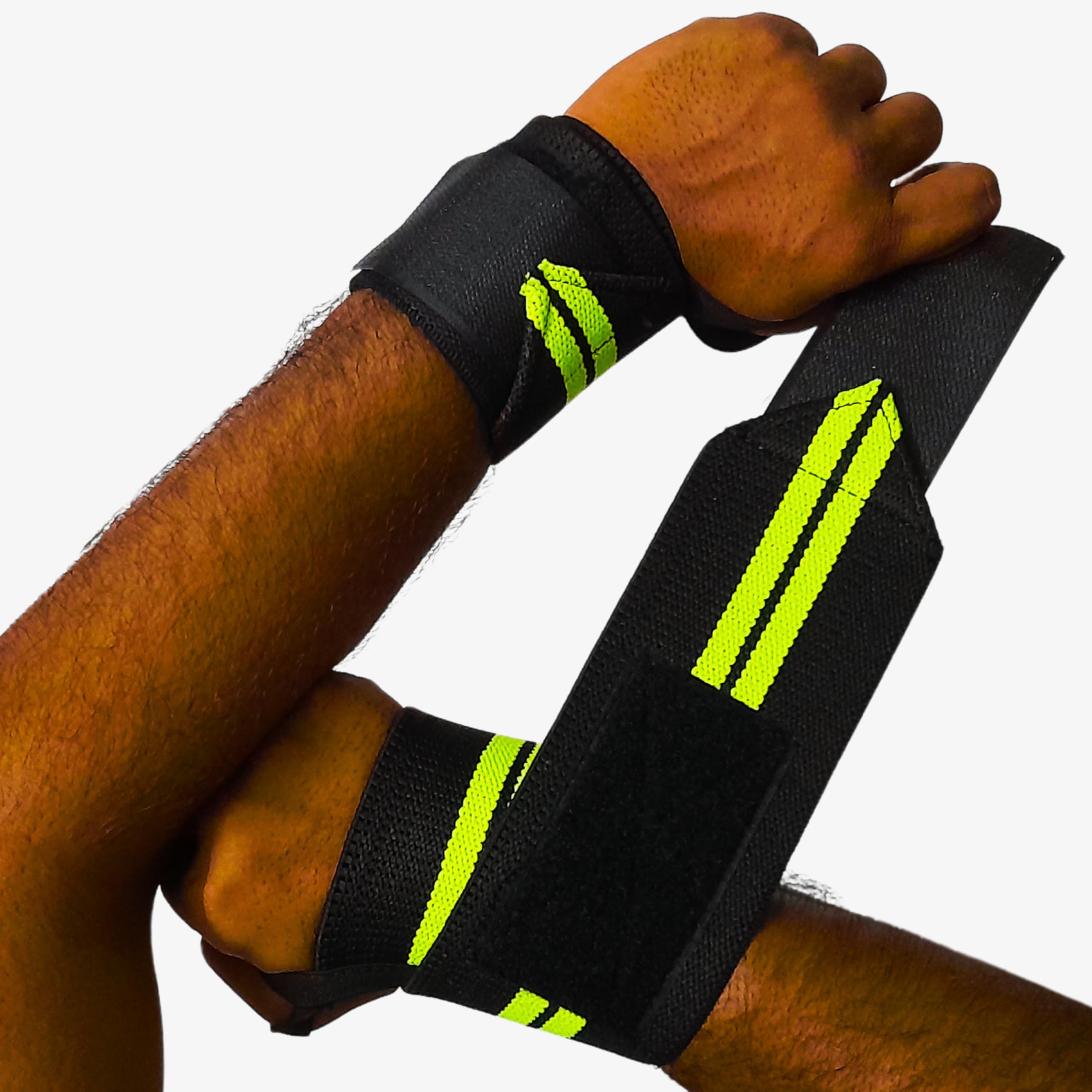 GymBrat Weightlifting Wrist Wraps with Thumb loop, Wrist Support band, Black with Red Stripes, 30 cm, for Gym Men & Women, Workout, Fitness (Black And Green)-image-46