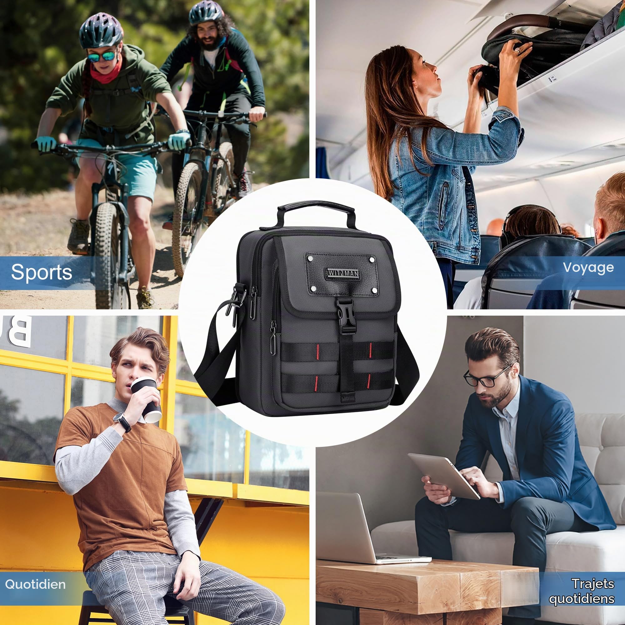 WITZMAN Sac à bandoulière léger pour homme - Sac à bandoulière décontracté en nylon pour le travail et les voyages