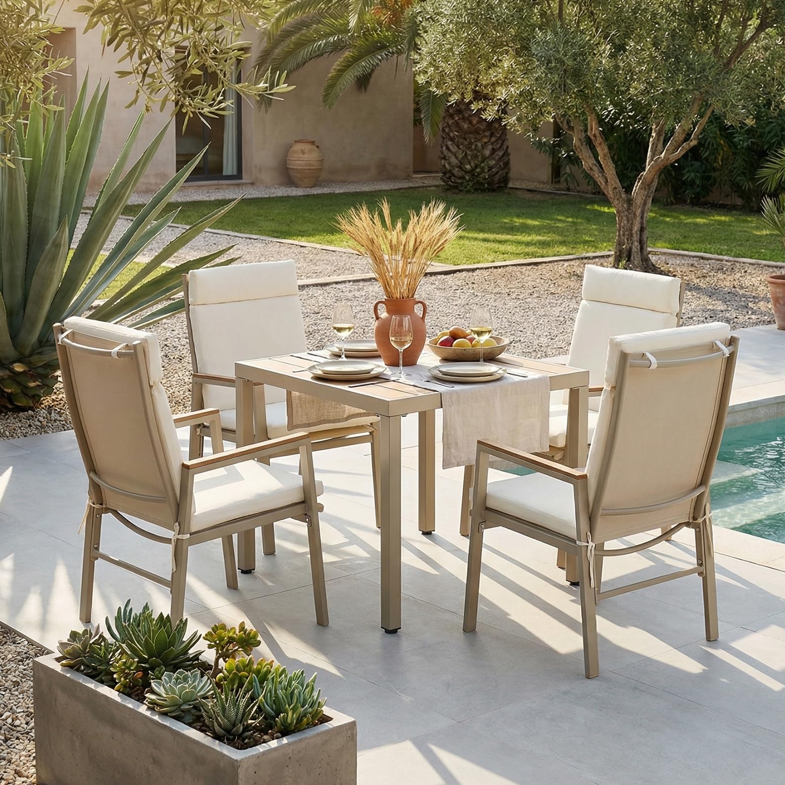 Juego de comedor de jardín de 4 plazas SUKY con mesa y sillas caqui