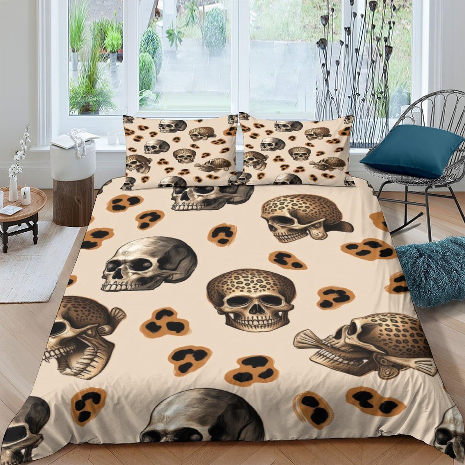 Ctjqhvkz Style-1 3D Printed Skull Leopard Fitted Sheet Microfiber Breathable Bed Sheet For Bedroom Guest Room Decor Dust Protection Single（135X200cm）