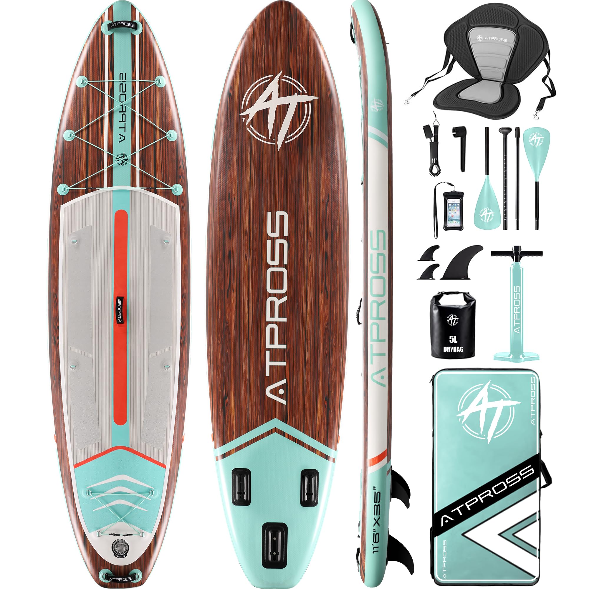 ATPROSS Tavola SUP Gonfiabile con Sedile Kayak e Accessori, 320x84cm Stand Up Paddle Extra Largo per 2 Persone, Portata 200kg, Canoa Gonfiabile 2 Posti Stabile e Antiscivolo per Mare e Surf