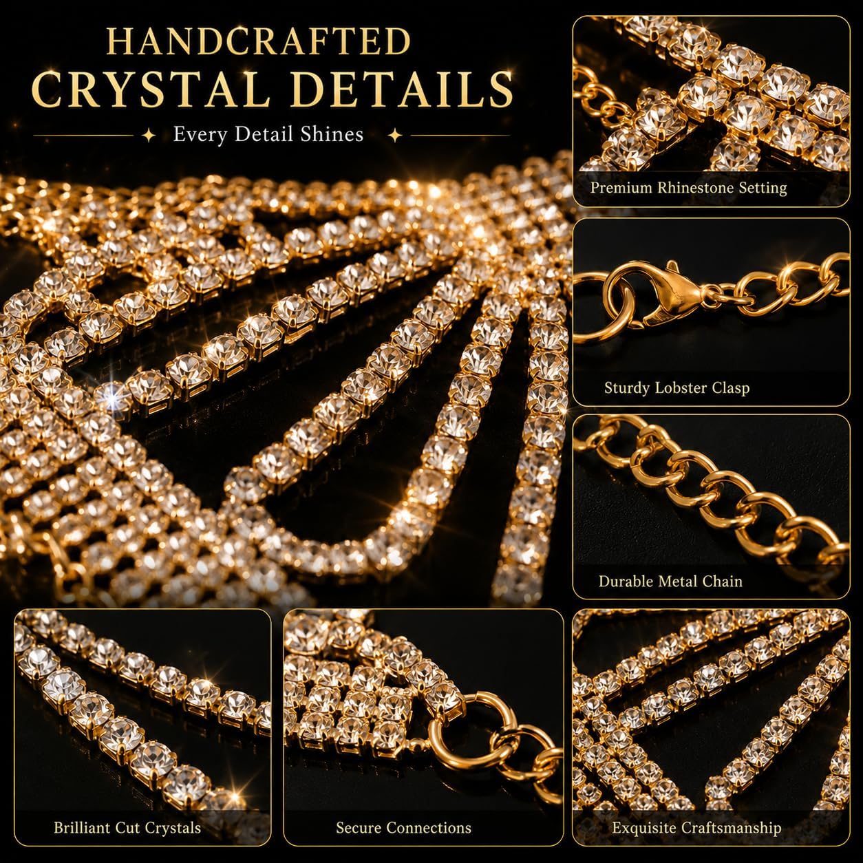 Bling Rhinestone Bra Lingerie Sets for Women Sexy with Letter Seamless Panties Crystal Chain Bikini Body Jewelry