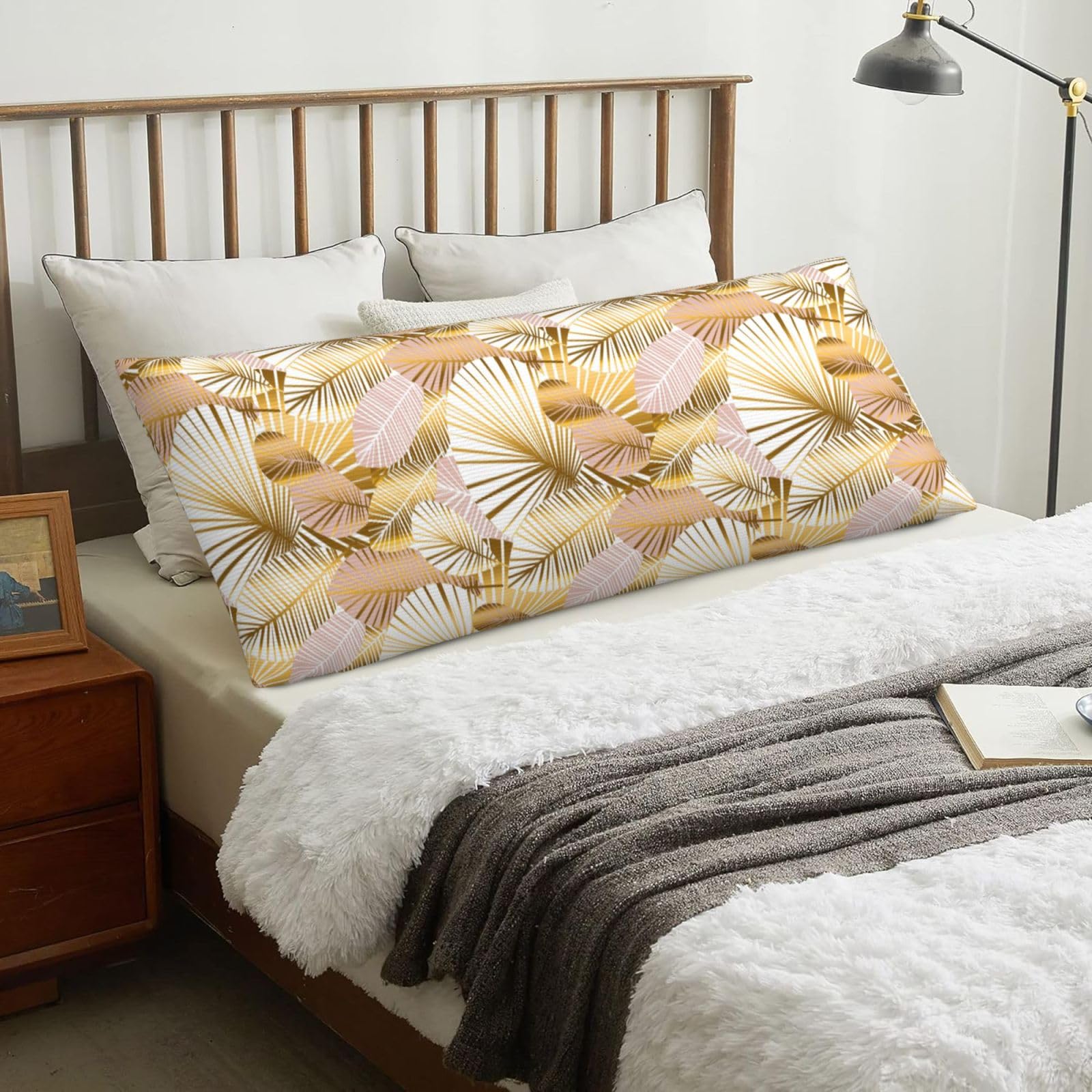 Tropical Plant In Golden, Body Pillow Cover with Zipper,Long Body Pillowcase 20 x 60 in