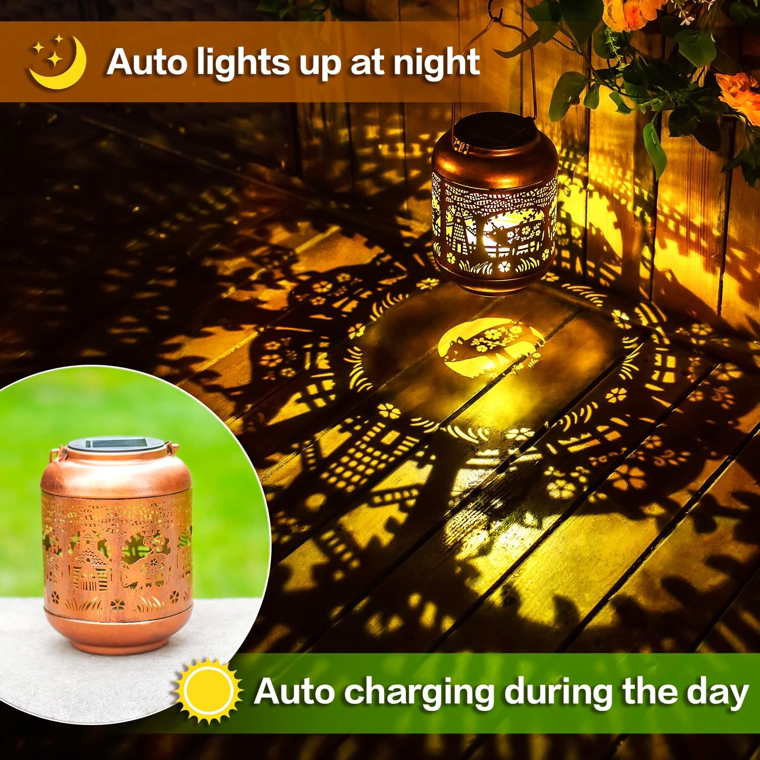 Pig Solar Lanterns Outdoor Waterproof Hanging Solar Lights Pig Gifts for Women Men Mom Metal Decorative LED Outdoor Lanterns for Patio, Lawn, Landscape, Garden Decor, Yard Decorations