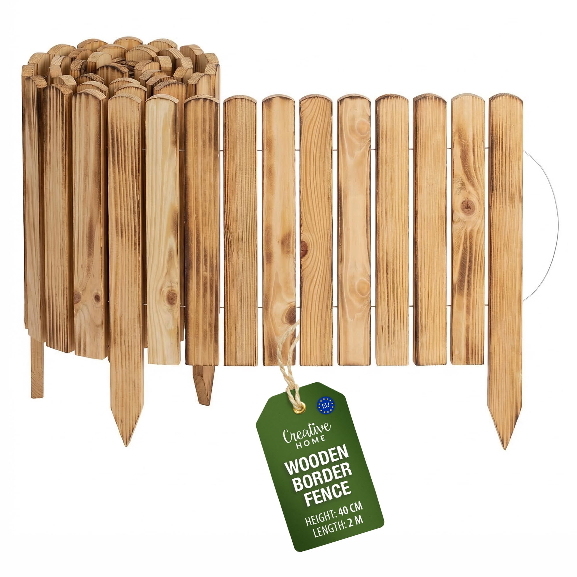 Creative Home Log Wooden Fixed Border Fence, 40cm High, Flamed