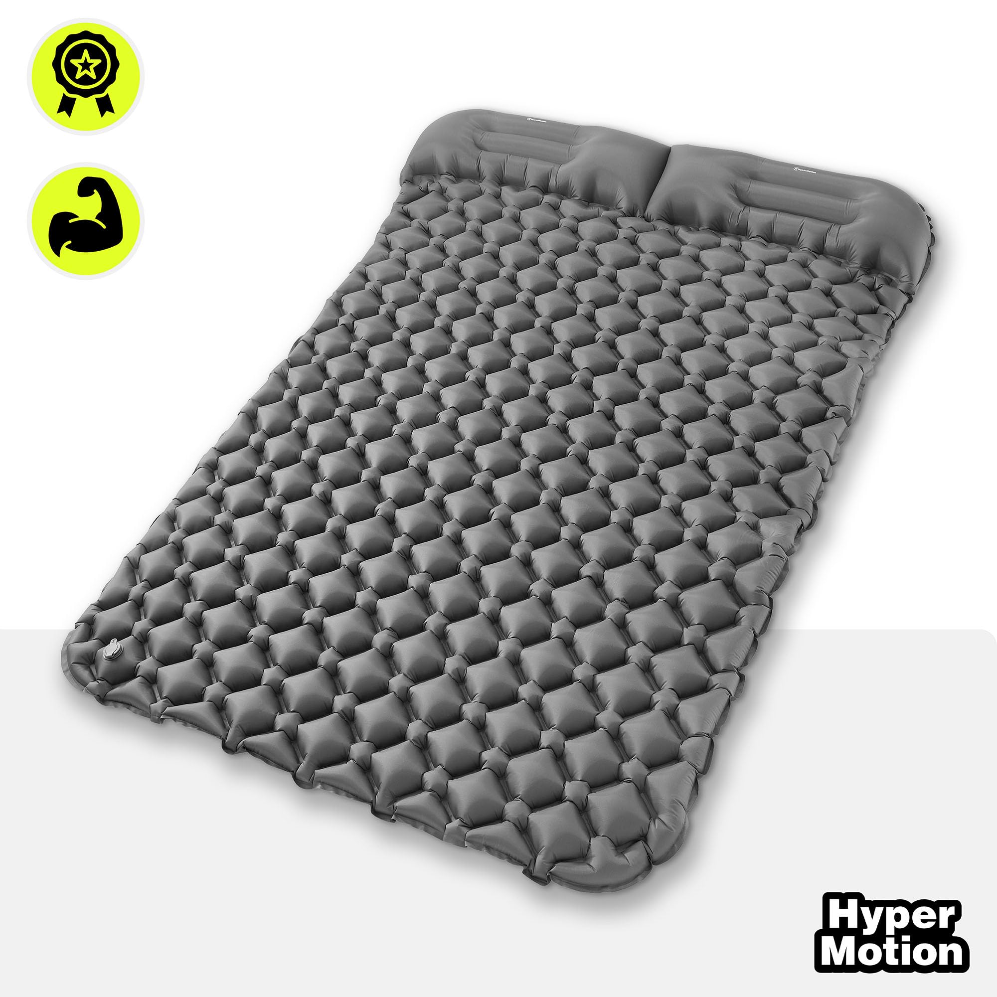 HyperMotion Campmat 2 Isomatte für 2 Personen 190x120 cm, Grau | 940 g Gewicht, zwei integrierte Kopfkissen, großes Liegeformat für gemeinsame Outdoor-Abenteuer