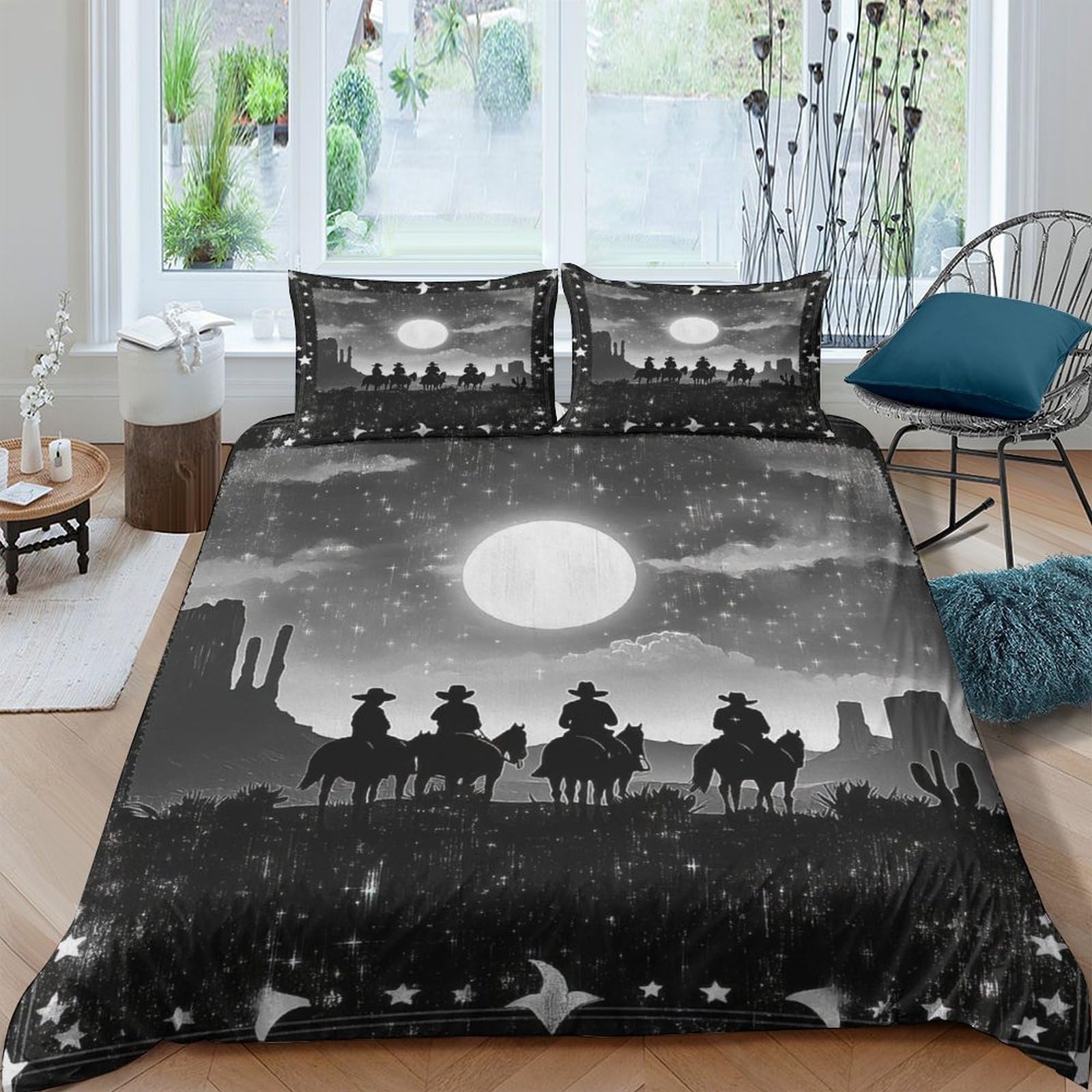 Ctjqhvkz Style-2 3D Printed Moonlit Forest Fitted Sheet Microfiber Soft Black White Night Sky Bed Cover For Bedroom Guest Room Decor Single（135X200cm）