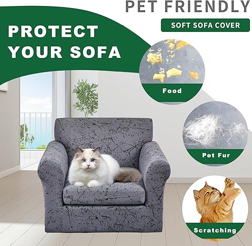 Miniatura 4 de GOSTADY Funda elástica para sofá de 2 piezas, fundas de sofá de jacquard con parte inferior elástica, protector de muebles para sala de estar,