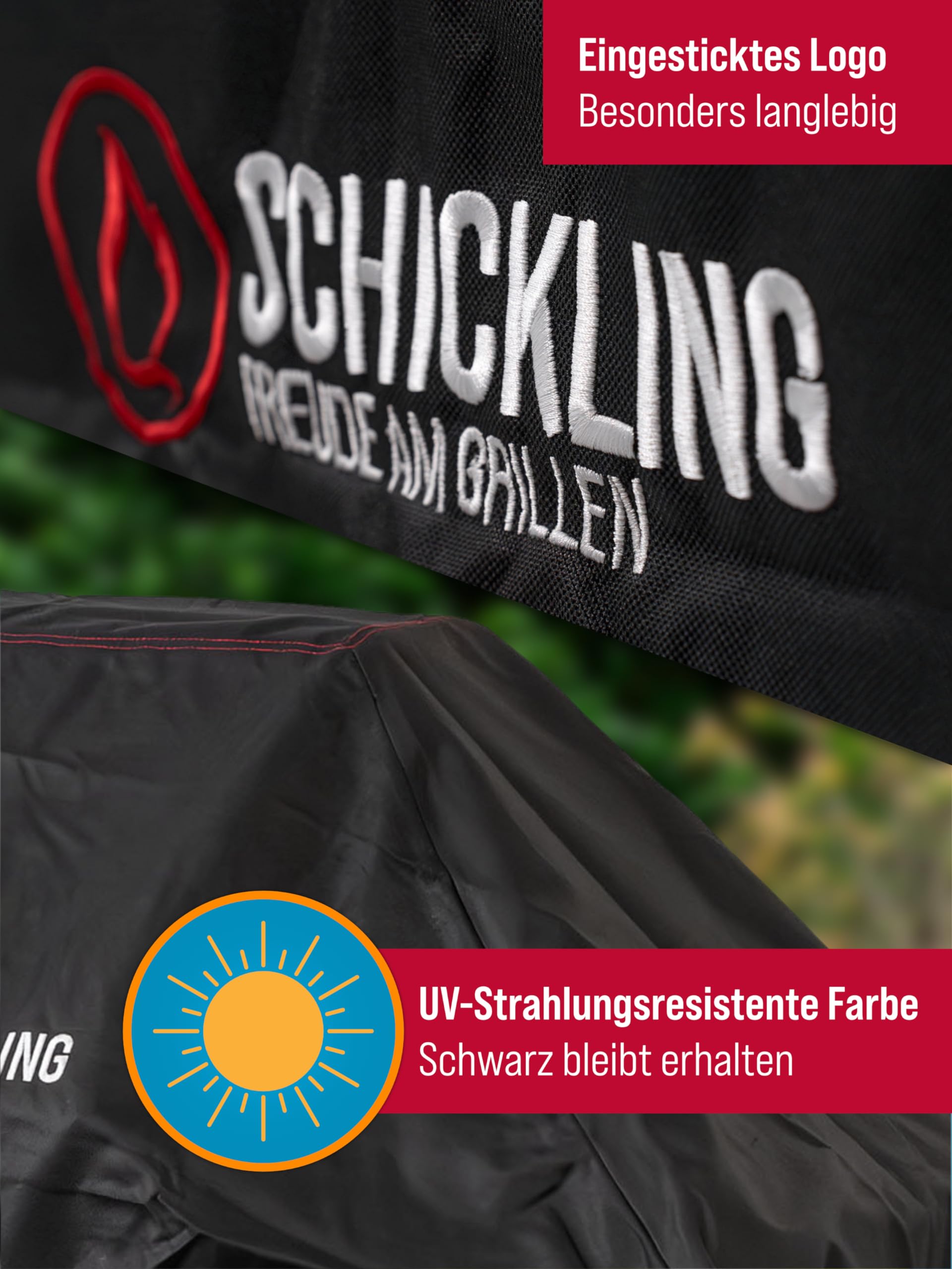 Schickling Grillabdeckung Wetterfest XXL - Abdeckhaube Grill - Wasserdichte Grillhaube - BBQ Cover - 125(H) x 69(T) x 194(B) cm - UV Beständig - Material PVC 600D - Passend für Big Rocket & Profistar