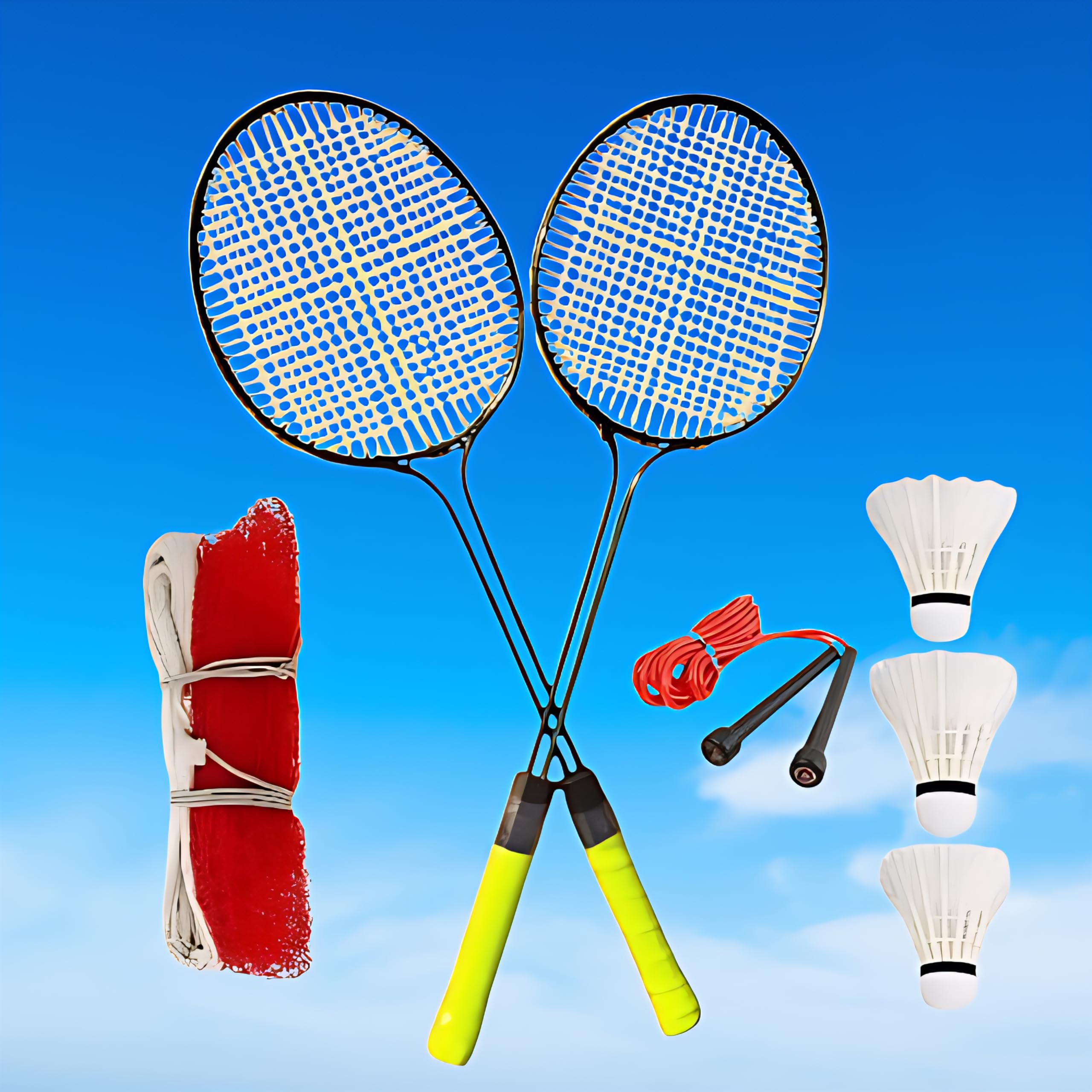 Badminton Racquet Set of 2pcs with 3pcs Feather Shuttles 1 Net 1 Skipping Rope-picture-19