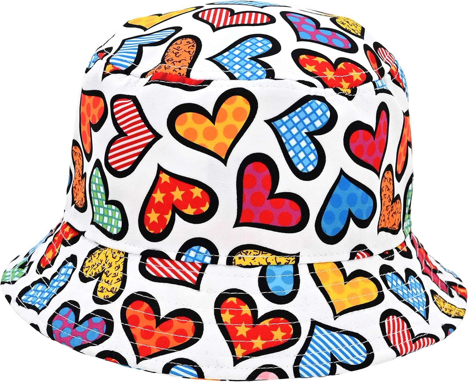 Britto Bucket Hat - Stylish Bucket Hats for Men & Elegant Bucket Hats for Women, Boonie Sun Hat with UV Protection - Colorful Hearts Design - Image 2