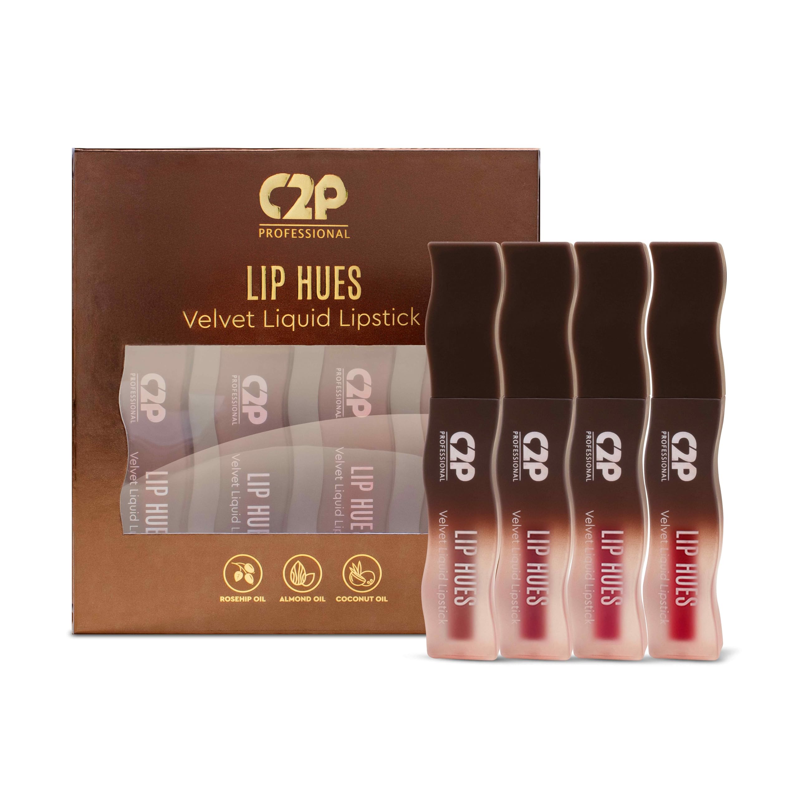 C2P Pro Lip Hues Velvet Liquid Lipstick – Long-Lasting Matte Lip Color, Lightweight, Smudge-Proof, Highly Pigmented Lip Makeup (Essential Kit, Pack of 4)-picture-35