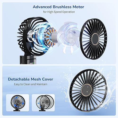 Miniatura 3 de Ventilador de mano portátil, mini ventilador personal plegable recargable por USB, 5200 mAh, 180 ajustables, viento de 6 velocidades, ventilador de