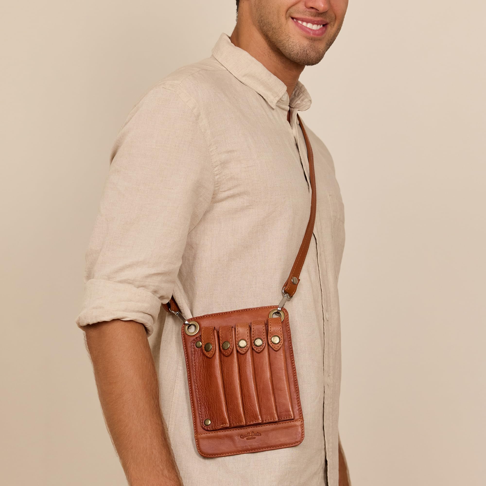 Gusti Pino - Bolso bandolera de piel para peluquería y herramientas, color marrón