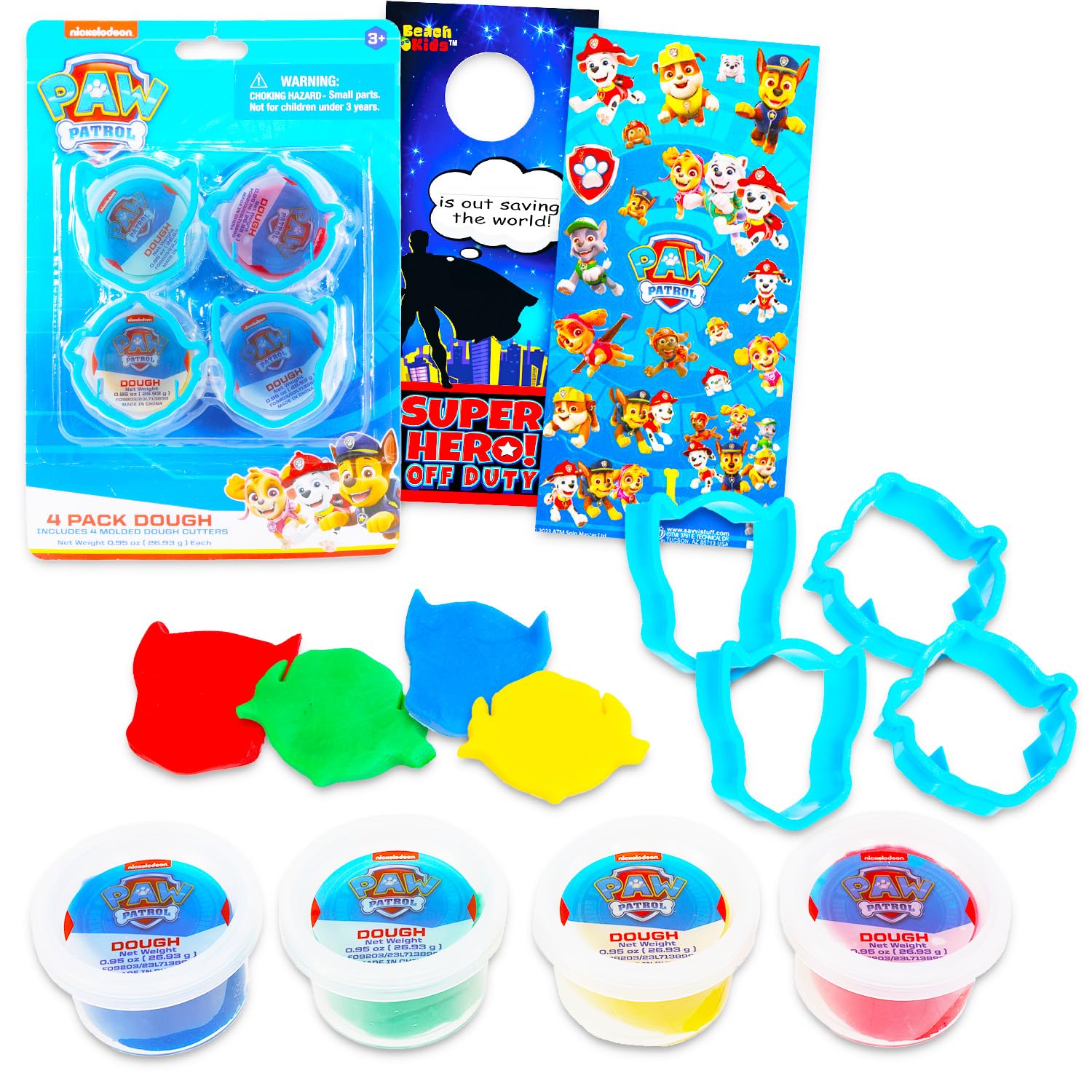Paw Patrol Dough Play Set - Bundle with 4 Paw Patrol Tubs with Cutters for Boys, Girls Plus Stickers | Sensory Dough for Kids