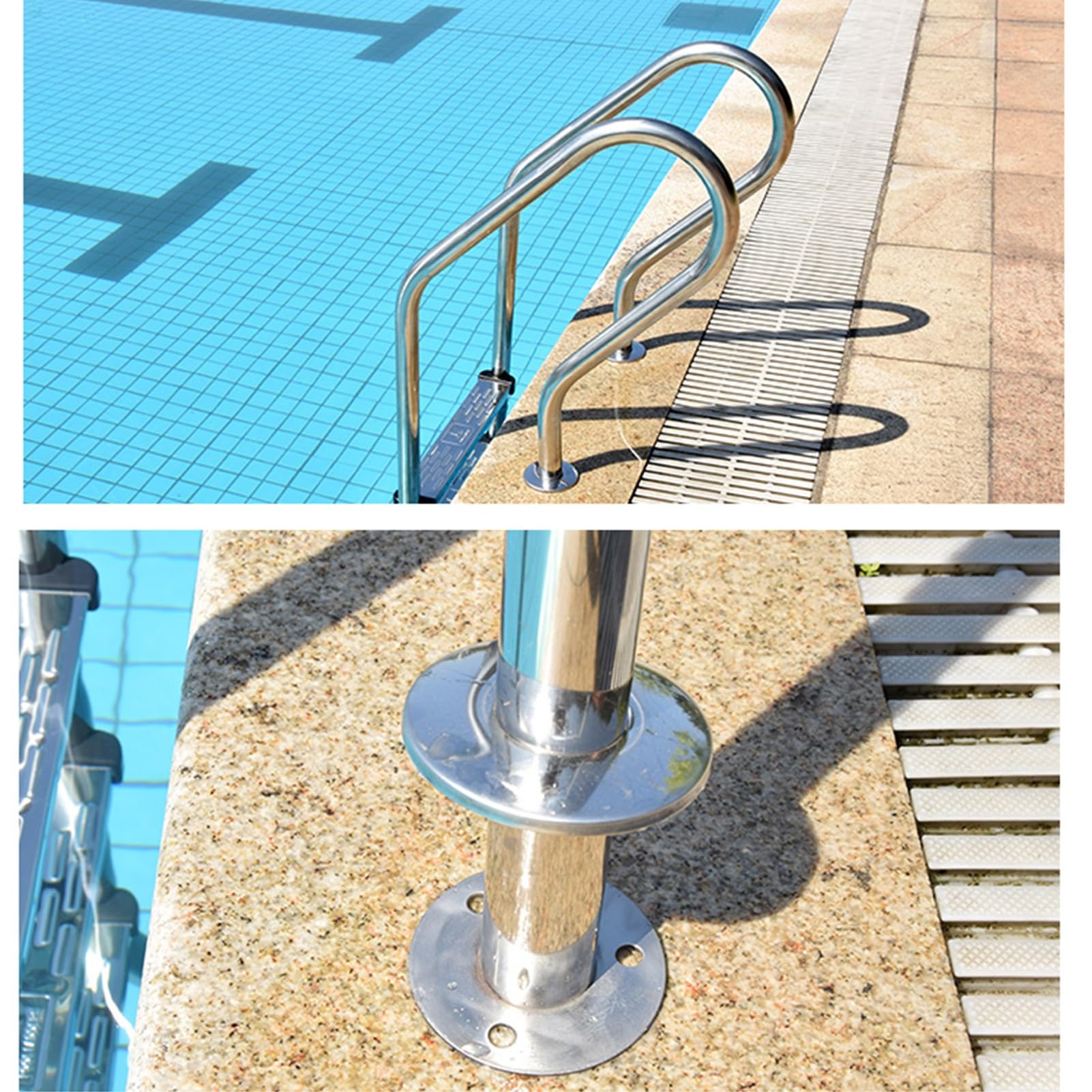 Scaletta per Piscina, in Acciaio Inox Antiscivolo, con corrimano, Adatta a Piscine e parchi Acquatici (2 gradini)