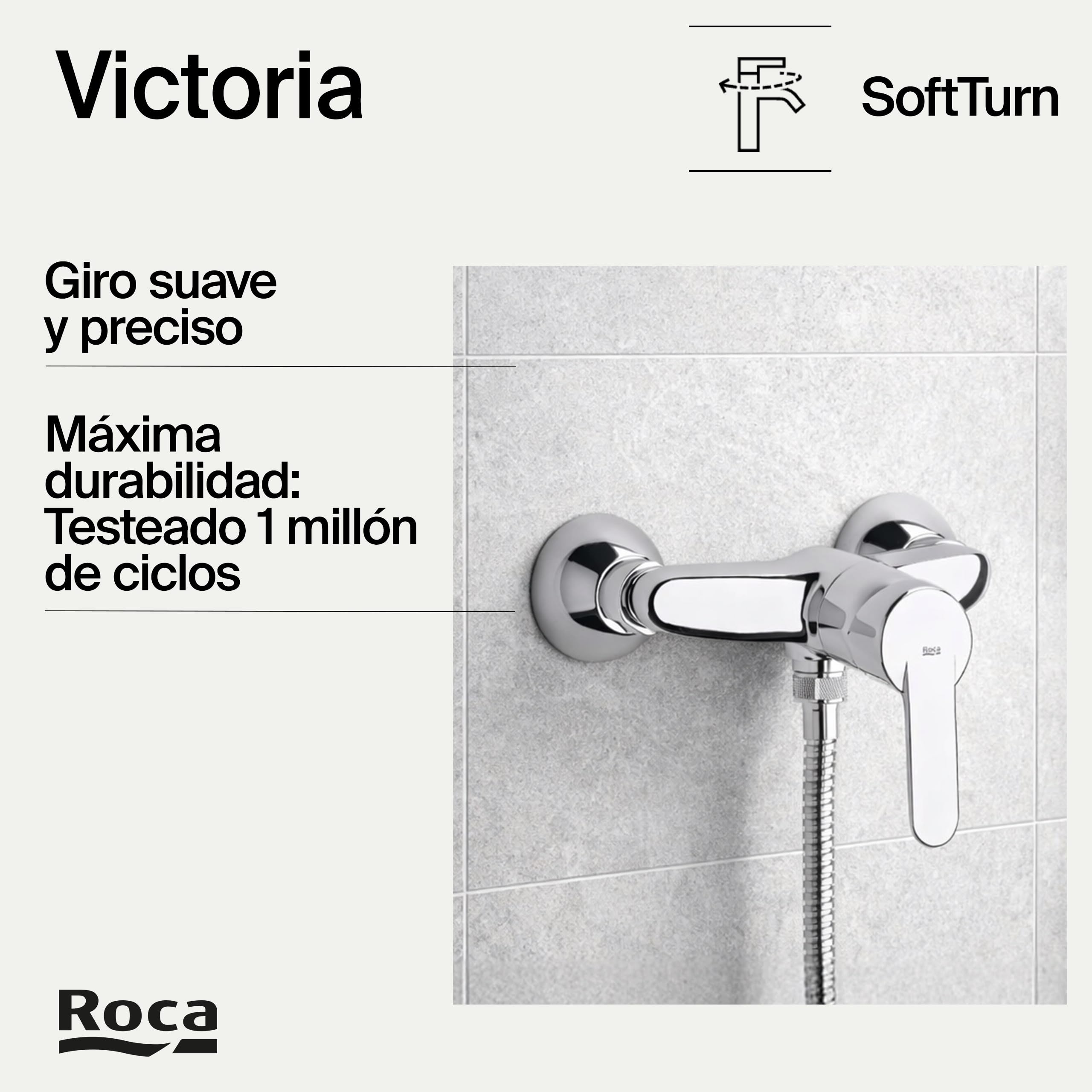 Roca Victoria Grifería monomando exterior para ducha con ducha de mano flexible 1,50 m soporte articulado